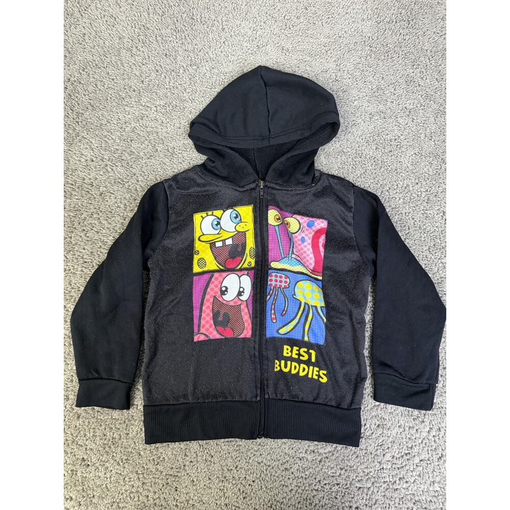 SpongeBob SquarePants Hoodie Boys 6 Black Best Buddies Full Zip Hooded Fleece